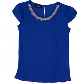 Girls' Iz Amy Byer Embellished Collar Flutter Sleeve Top