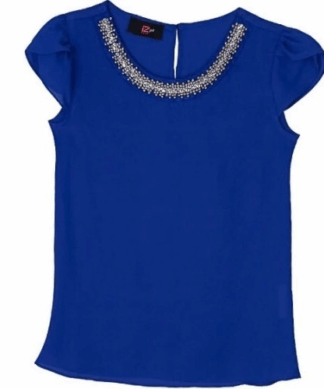 Girls' Iz Amy Byer Embellished Collar Flutter Sleeve Top