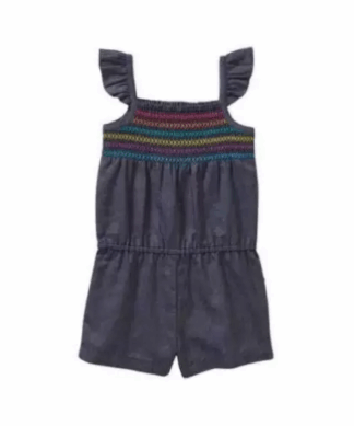 Toddler Girl Chambray Smoked Top Woven Romper