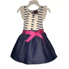 Girls Rule Blue Chambray Dress with Pink Ribbon