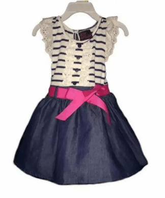 Girls Rule Blue Chambray Dress with Pink Ribbon