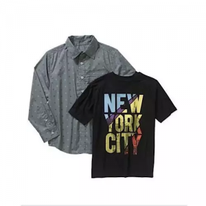 Faded Glory Boys' 2-Piece Long Sleeve Shirt & Graphic Tee