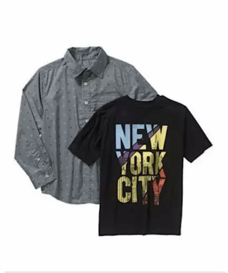 Faded Glory Boys' 2-Piece Long Sleeve Shirt & Graphic Tee