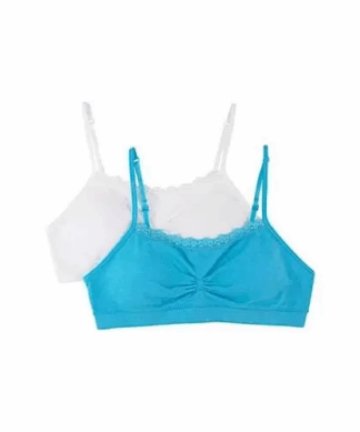 Fruit of the Loom Girls Santoni Bra With Lace - Set Of 2 - Blue & White