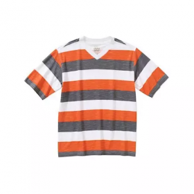 Faded Glory Boys Rugby Striped V-Neck Tee - Orange, White Grey