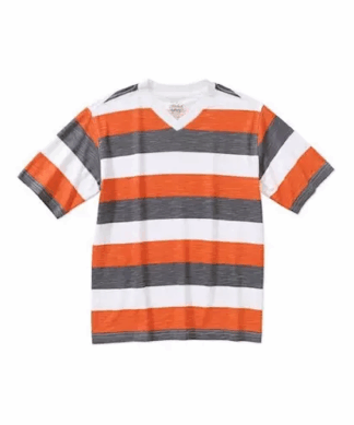 Faded Glory Boys Rugby Striped V-Neck Tee - Orange, White Grey