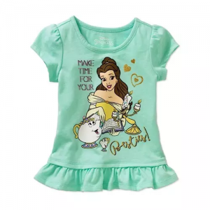 Disney Beauty & The Beast Girl's Belle Ruffle Hem Short Sleeve Tee Shirt