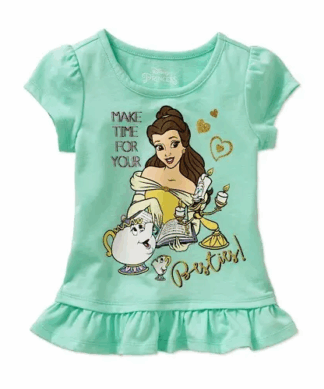 Disney Beauty & The Beast Girl's Belle Ruffle Hem Short Sleeve Tee Shirt