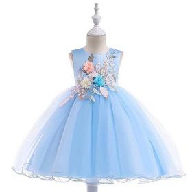Girls Special Occasion 3D Floral Dress-Blue