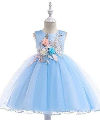 Girls Special Occasion 3D Floral Dress-Blue