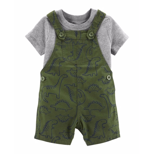 Carter’s Baby Boy’s 2 Piece Dinosaur T Shirt & Shortall Pinafore Dungarees Set