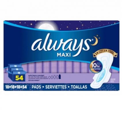 Always Maxi Extra Heavy Overnight Sanitary Pad (Size 5) -54 Count