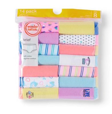 Wonder Nation Girls 14-Pack 100% Cotton Underwear Pant
