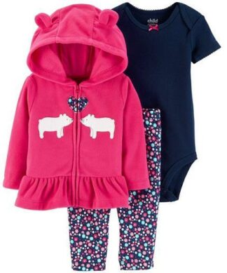 Carter's Child Of Mine Baby Girl Hoodie, Bodysuit & Pant Set