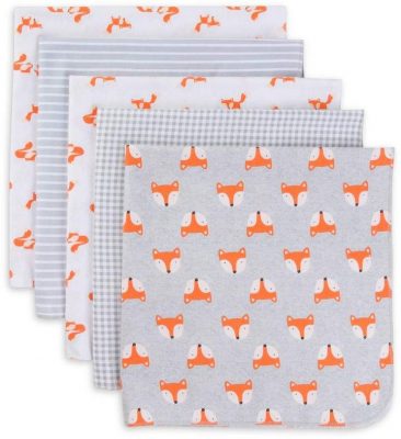 Gerber Newborn Baby Boys Fox Flannel Receiving Blanket -5 Pks