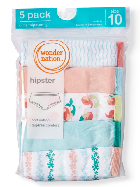 Wonder Nation Girls 100% Cotton Panty Briefs: 14 Pack Size 18, 16, 4 
