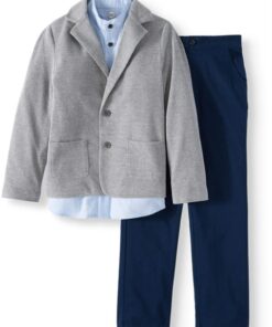 Wonder Nation Boy Blazer Suit 3 Pcs Outfit -Grey, Blue Shirt