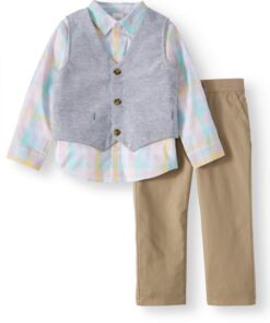 Wonder Nation Boys Suit With Shirt, Button Down Vest & Pant Set