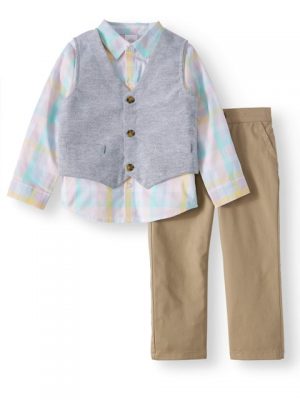 Wonder Nation Boys Suit With Shirt, Button Down Vest & Pant Set