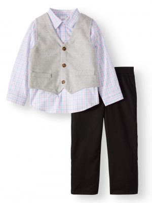 Wonder Nation Boys Suit With Shirt, Button Down Vest & Pant Set Outfit