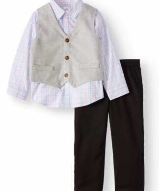 Wonder Nation Boys Suit With Shirt, Button Down Vest & Pant Set Outfit