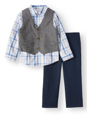 Wonder Nation Boys Suit With Shirt, Button Down Vest & Pant Set Outfit.