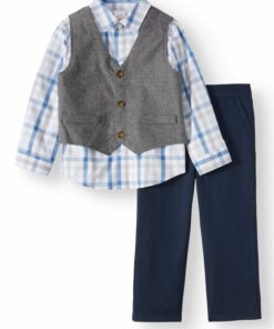 Wonder Nation Boys Suit With Shirt, Button Down Vest & Pant Set Outfit.