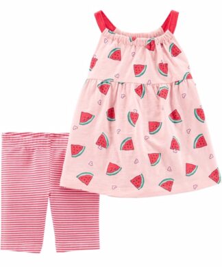 Carter's Baby Girl 2 Piece Watermelon Top & Striped Short Outfit Set