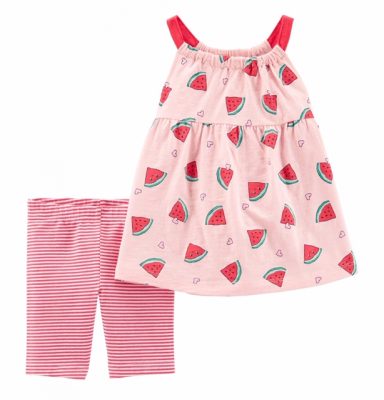 Carter's Baby Girl 2 Piece Watermelon Top & Striped Short Outfit Set