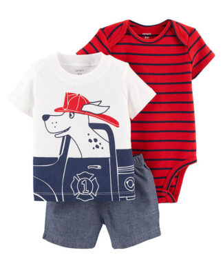 Carter's Baby Boy's 3 Piece Striped Bodysuit, T Shirt, & Short Set