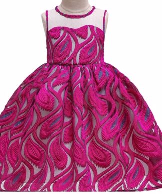 Girls Special Occasion Jacquard Dress - Fuchsia Pink