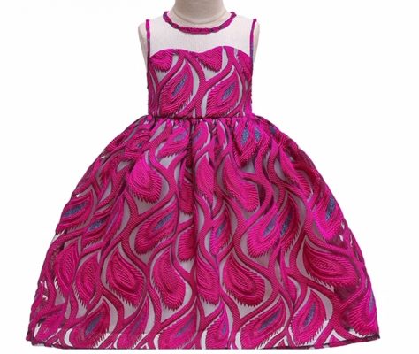 Girls Special Occasion Jacquard Dress - Fuchsia Pink