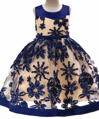 Girls Special Occasion Organza Dress - Navy Blue