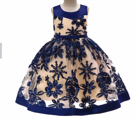 Girls Special Occasion Organza Dress - Navy Blue