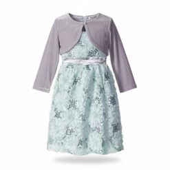 Bluberi Boulevard Girls Rosette Sequin Soutache Dress - Green & Grey