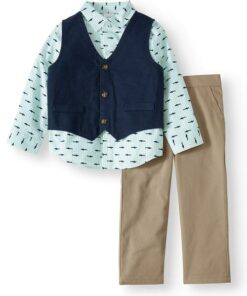 Wonder Nation Boys Suit With Printed Shirt, Button Down