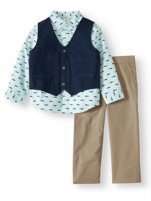 Wonder Nation Boys Suit With Printed Shirt, Button Down
