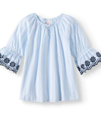 Wonder Nation Girls' Striped 3/4 Bell Sleeve Top