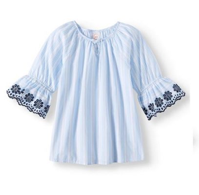 Wonder Nation Girls' Striped 3/4 Bell Sleeve Top