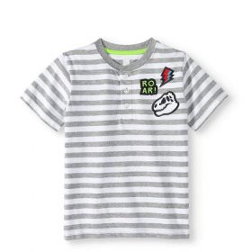 365 Kids Boys Short Sleeve Chest Striped Henley-Grey