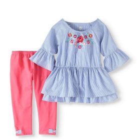 Wonder Nation Striped Shirting Tunic And Capri 2pc Girl's Set