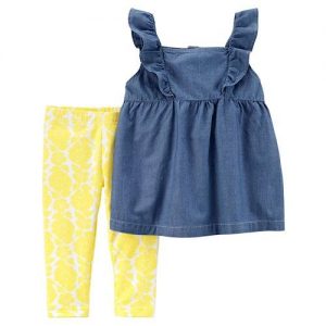 Carter's Baby Girl Chambray Flutter Sleeve & Pant Set