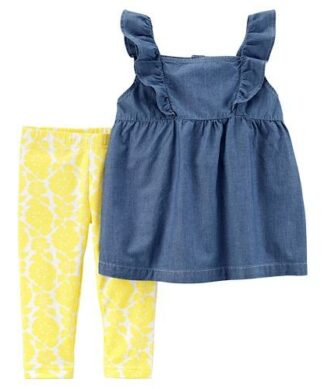 Carter's Baby Girl Chambray Flutter Sleeve & Pant Set