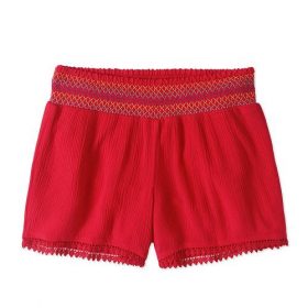 Wonder Nation Smocked Waist Crinkle Girl's Shorts-Red