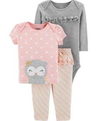 Carter's Child Of Mine Newborn Baby Girl 3pc Bodysuit, Tshirt & Pant Set