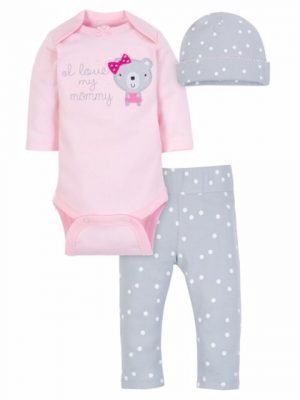 Wonder Nation Baby Girl Take Me Home Bodysuit,Pant & Cap Set