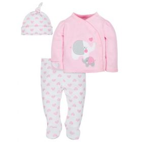 Gerber Organic Cotton Baby Girl Take Me Home Top, Pant & Cap Set