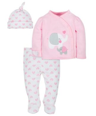 Gerber Organic Cotton Baby Girl Take Me Home Top, Pant & Cap Set