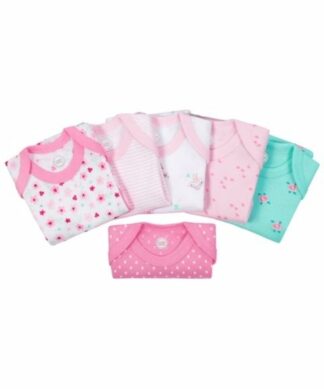 Wonder Nation Short Sleeve Newborn Baby Girl Bodysuit - 6 Packs