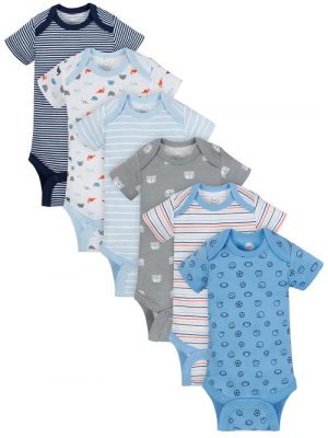 Wonder Nation Short Sleeve Newborn Baby Boy Bodysuit - 6 Packs -Stripes